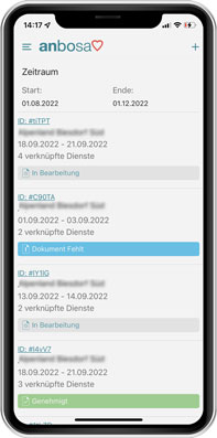 anbosa App - Zeitnachweis-Übersicht